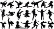 © MstShefaly - Dynamic collection of breakdance and hip hop dancer silhouette vector illustrations showing energetic moves, freestyle motion, athletic choreography, and creative street dance poses for modern design