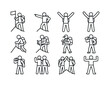 © Coosh448 - Summit Hiker Icons. Hiker actions at the summit. Line icon set o