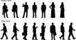 © PORI  - Human silhouette poses, front view, side view, walking, standing, business people, gesture icons, vector posture reference, flat vector illustration