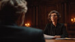 © vasyl pshyk - Discussion occurs in a formal setting with two people at a table in an office