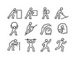 © Coosh448 - Extreme Physical Icons. Extreme physical tasks. Line icon set of