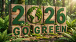 © AH Project - Go Green 2026 Text on Mossy Wooden Blocks with Earth Icon