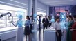 © Anna - Women and robot in modern beauty store with robotic arms performing tasks. Future retail experience and artificial intelligence in cosmetic shop.