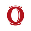 © mochalfin - Vibrant red stylized letter O icon with unique decorative elements, modern graphic symbol for branding and design projects.