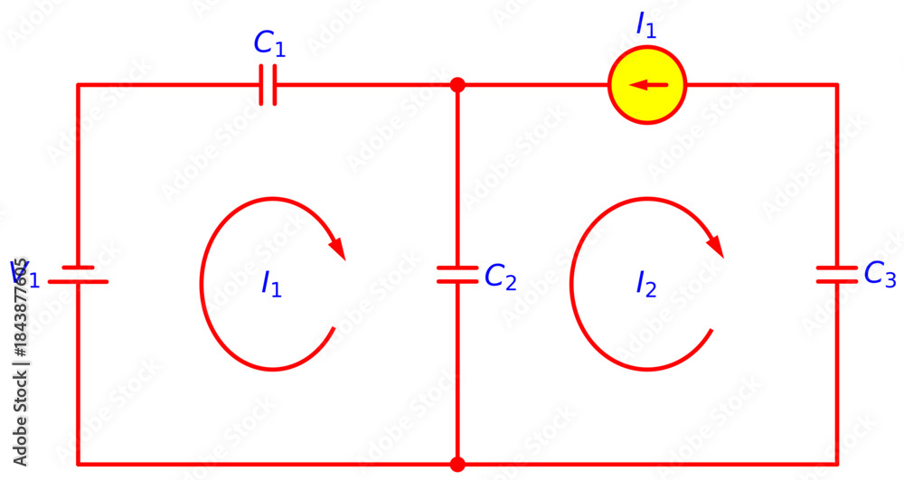 Stock-Vektorgrafik „Editable Two Loop Capacitor Circuit with Voltage ...