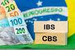 © Rochu_2008 - Brazil Finance and taxes. IBS and CBS written on a wooden block IBS. Concept, Brazilian tax reform, simplification of VAT in two local IBS fees for goods and services and the Federal CBS contribution.