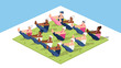 © Mark - Healthy lifestyle: seniors practicing yoga outdoors in isometric style