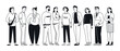 © Olena - A diverse group of doodle people smiling together. Mixed gender. Happy faces in a group. Teamwork, team building. Vector line illustration