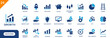 © icon - Growth icon. Includes graph, decline, line chart, pie chart, financial growth. Solid vector icon set.