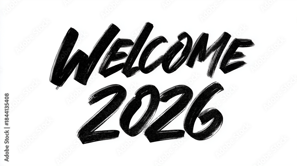welcome 2026 brush lettering,new year 2026 typography design ...