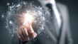 © Enrique - Businessman in Suit with Digital Technology Interface Representing Global Connectivity and Data Management Solutions for Modern Enterprises