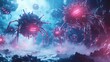 © Olsek - Futuristic alien creatures emerge from a vibrant cosmic landscape. They blend technology and nature in a surreal setting. Explore the unknown wonders. Generative AI