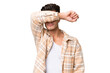 © luismolinero - Young handsome caucasian man over isolated background covering eyes by hands