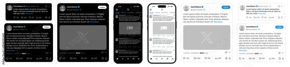 Twitter X mockup for mobile and web interface featuring dark and light ...