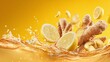 © Oleksandr - A zesty mix of lemons and ginger spices up a refreshing beverage, creating a dynamic splash against a bright background. A revitalizing and invigorating experience.