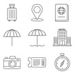 © phonesavanh - Travel and tourism line icons set with luggage, map pin, passport, hotel and vacation symbols
