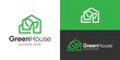 © Hi_std - Creative simple green house logo template. Home with tree leaves logo design vector illustration.