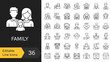 © HUANG - Modern outline vector icons depicting diverse family structures, relationships, and human connections, suitable for web, mobile, and print applications, emphasizing community and care