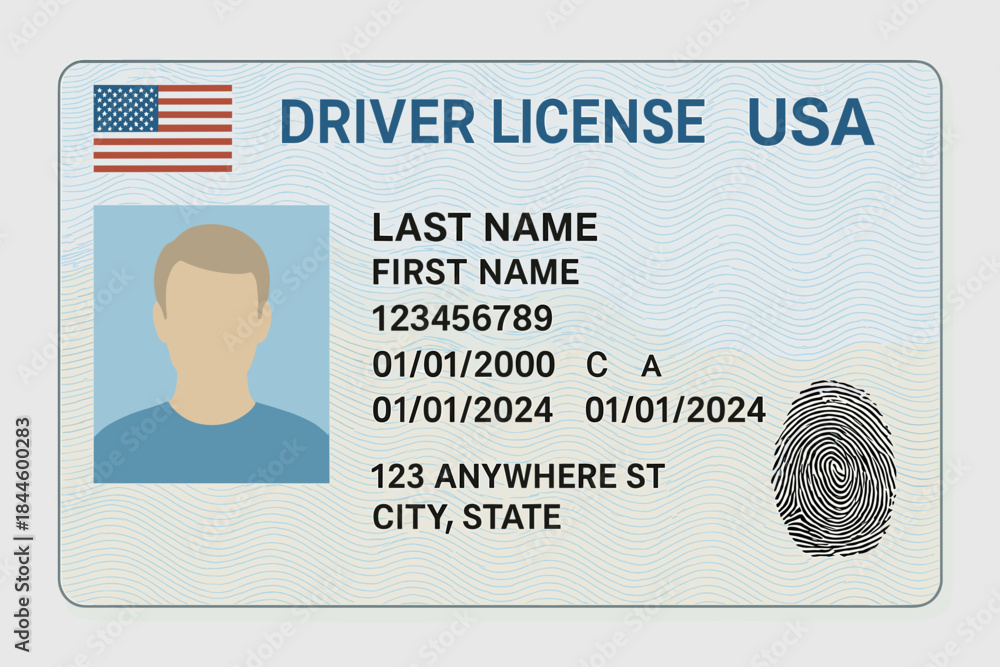 United States Driver License Identification Card With Photo Name ...