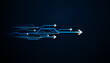 © Paradox-D - Multiple blue arrows moving forward to the stream right, Set of symbolizing arrows fast Moves. A digital finance growth and real-time transactions Arrows