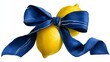 © Trushchenko_O - Two lemons are tied together with a blue ribbon. The lemons are yellow and are placed on a white background
