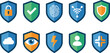 © Mizanur - Cyber security shield icons set illustration, data protection, privacy safety, network security, digital protection badges, flat vector