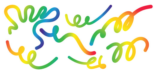  Color Line Gradient Shapes with Abstract Vector Wave Ribbon Pattern and 3D Rainbow Swirl Lines Isolated