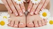 © Sejjil - Elegant french manicure and pedicure with delicate daisy accents for a luxurious spa experience