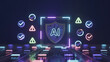 © Art_spiral - Cybersecurity artificial intelligence shield on dark background with validation and warning icons digital safety protection futuristic technology concept