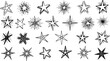 © Amjad - Hand drawn star icons set, black ink sketch starburst collection, 28 decorative sparkle and twinkle elements for graphic design, eps vector