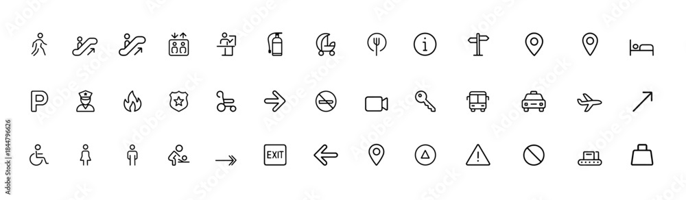 Way Finding Icon Circular Stock-Vektorgrafik „Wayfinding public space glyph icon set, navigation ...