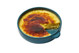 Delicious creme brulee dessert in a ceramic bowl isolated on transparent background