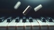 © Supatinee - Floating Wooden Blocks Above Piano Keys Creating Artistic Musical Vibes