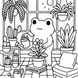 © CrazyJuke - Frog Watering Flower in Greenhouse: An adorable frog tends to a blossoming flower, amidst a flourishing array of potted plants in a cozy greenhouse.
