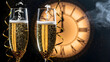 © Sikder - Champagne glasses with a clock in the background at midnight