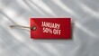 © NoorArt Studio - Red january 50 off discount tag on white background