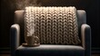 © NoorArt Studio - Cozy armchair with steaming mug and knitted blanket