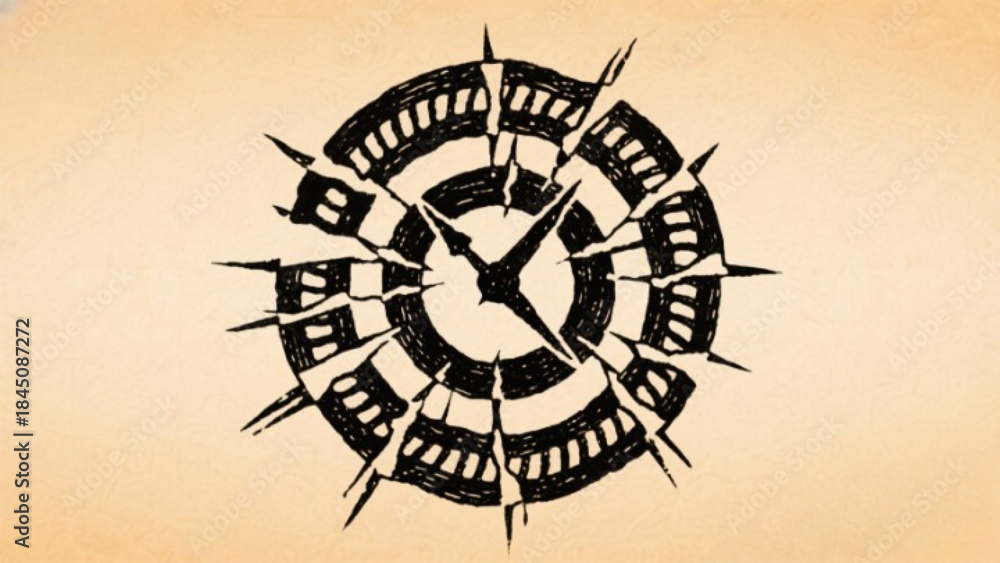 Clock God Vintage illustration concept featuring a circular clock face design ...