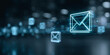 © CreativeIMGIdeas - An abstract and futuristic image showcases digital envelopes, symbolizing the global flow of information. Glowing with a cool, vibrant light, they are set against a dark, blurred background.