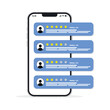 © SparkJ Design - Review rating bubble speech on mobile phone vector illustration. reviews stars with good and bad rate testimonial concept