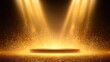 © Cryvaris - Golden stage illuminated by spotlights with sparkling glitter.