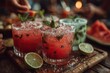 © Alexei - Colorful cocktails with fresh mint and lime slices are served on a wooden board, creating a vibrant atmosphere for summer gatherings and celebrations