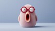 © Premium_art - Cute pink creature with big eyes and red glasses yawning adorably.