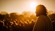 © vetrana - Jesus stands on a hill speaking to a crowd at sunset in a historical setting of faith and teachings