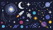 © waliyatimadusari - Cosmic Universe Exploration Planets, Rockets, Astronauts, Galaxies, and Stars in a Stylized, Colorful Illustration
