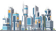 © Tumini - futuristic cityscape illustration with tall buildings in a modern urban environment