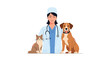 © Darwin - Friendly female veterinarian is standing with a happy dog and a calm cat, representing a veterinary clinic for pets.