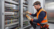 © Emanuel - Electrician Testing Power Line Current with Multimeter in Control Cabinet