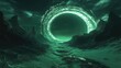 © PikePicture - Glowing green energetic ring creates a dimensional portal on a desolate, dark, and mysterious alien environment, symbolizing concepts of sci fi, future, and imagination