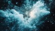 © sevector - Abstract dust particles exploding in a dynamic cloud, scattering light blue and white powder with a bright center, capturing energy, impact, and a sense of creation